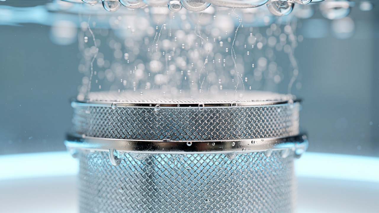 Macro view of platinum titanium electrode generating hydrogen bubbles in a hydrogen water generator