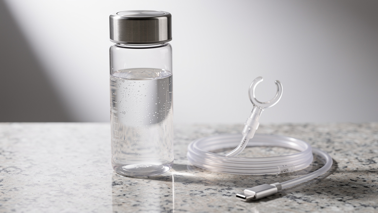 PIURIFY premium hydrogen water bottle with nasal cannula and USB-C charging cable