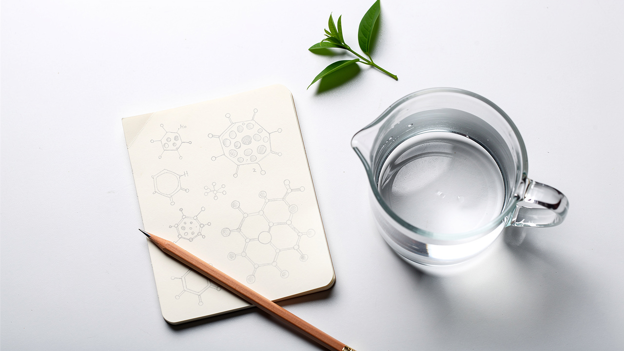 Scientific research materials and notes on a clean laboratory table