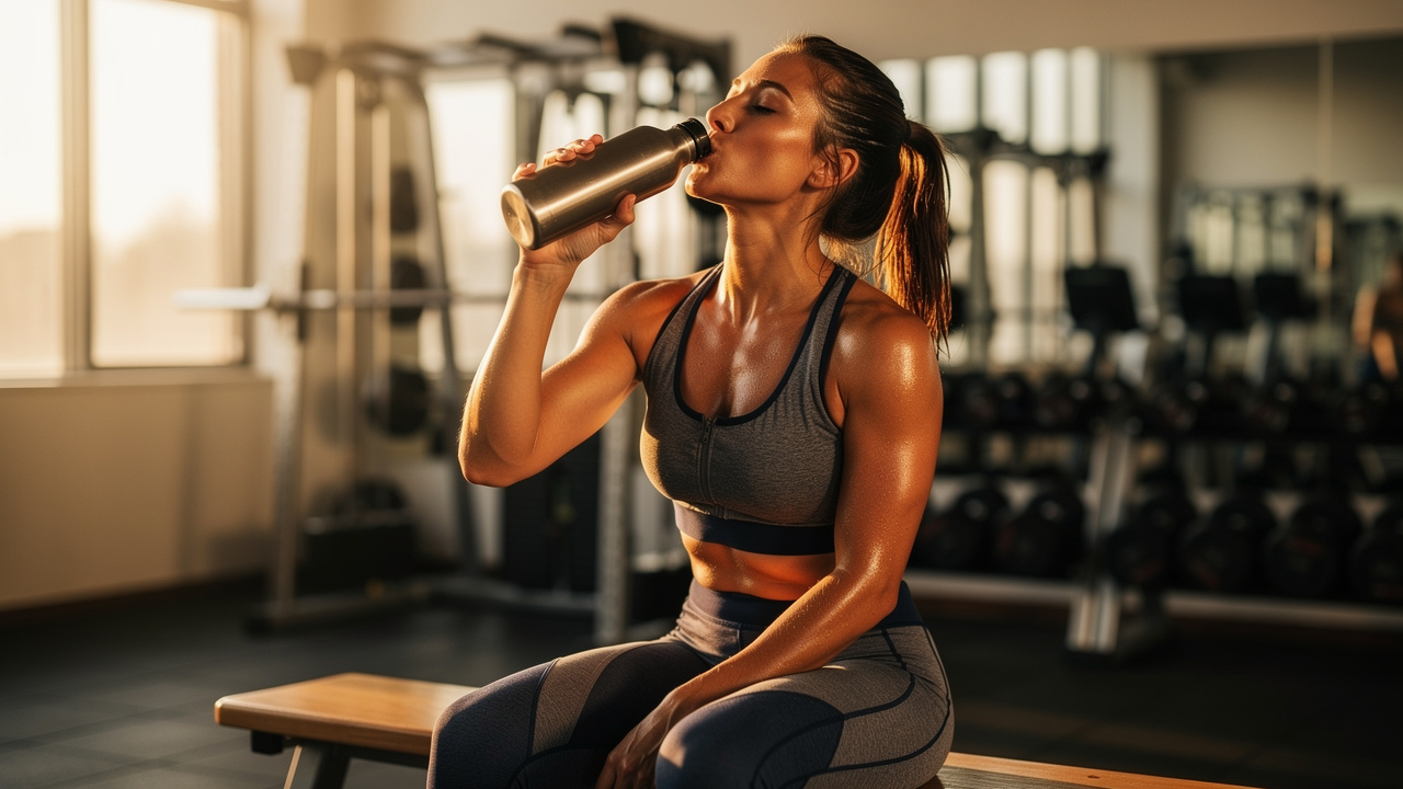 Athlete drinking hydrogen water after a workout