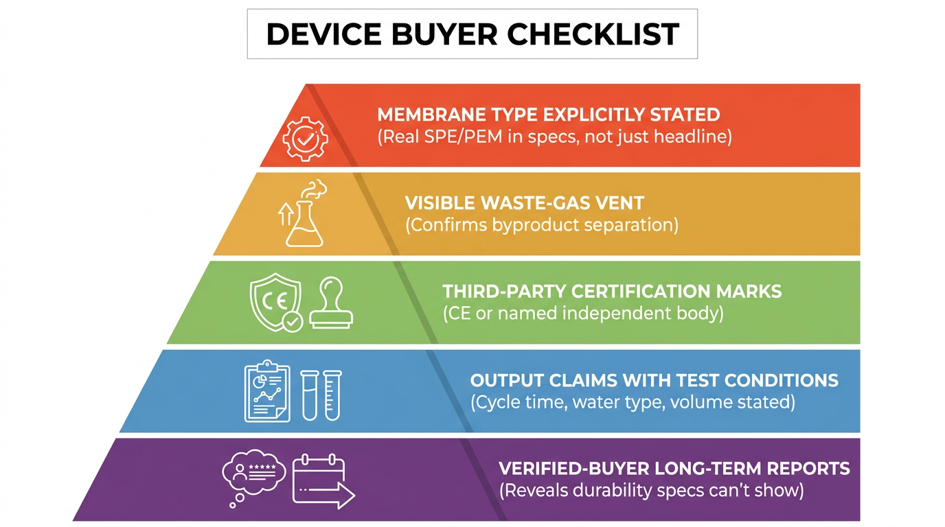 Buyer checklist infographic for evaluating hydrogen water devices